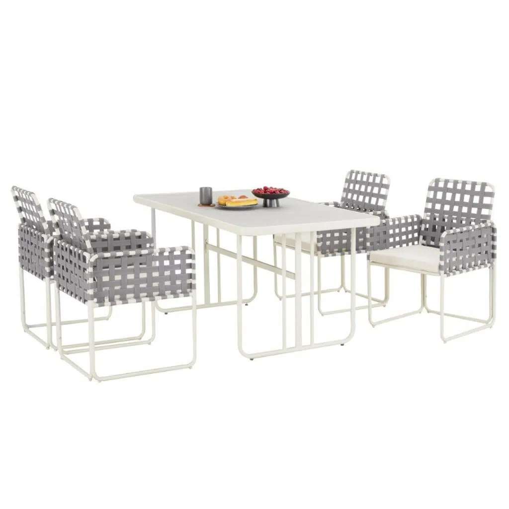 Hester 5-Piece Outdoor Dining Set Grey Upholstery Tempered Glass Table