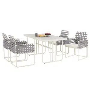 Hester 5-Piece Outdoor Dining Set Grey Upholstery Tempered Glass Table