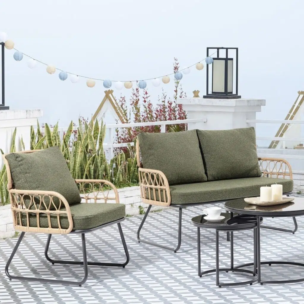 Adriana 5-Piece Outdoor Lounge Set - Durable PE Rattan Sofa with UV-Resistant Green Cushions