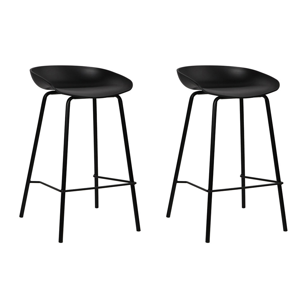 Sleek Metal Bar Stools Set of 2, Black PP Seats, Durable Frame, Easy Assembly