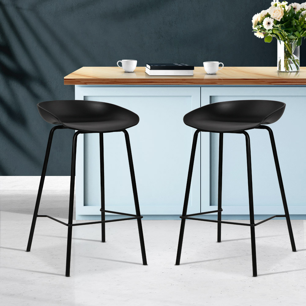 Sleek Metal Bar Stools Set of 2, Modern Kitchen Counter Seats with Footrest