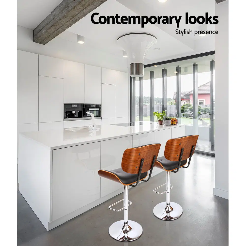 Ethan Black Leather Bar Stool Set Modern Design