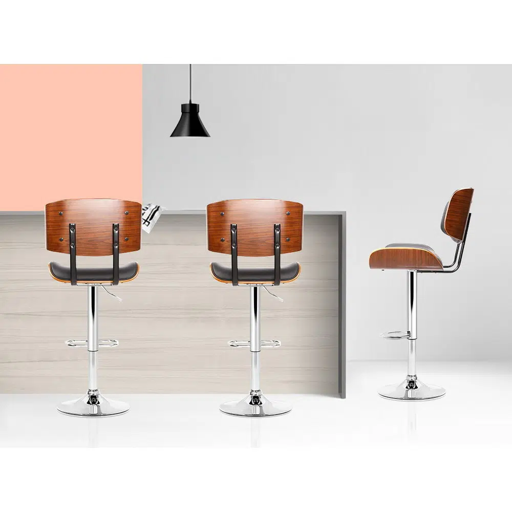 Ethan Black Leather Bar Stool Set, Adjustable, Swivel, Modern Design