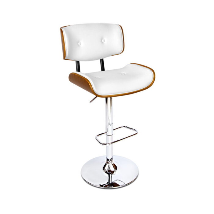 Ethan White Leather Bar Stool, Modern Design, Adjustable Height, Chrome Base