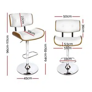 Ethan White Leather Bar Stool Set, Swivel, Wood Frame, 130kg Capacity