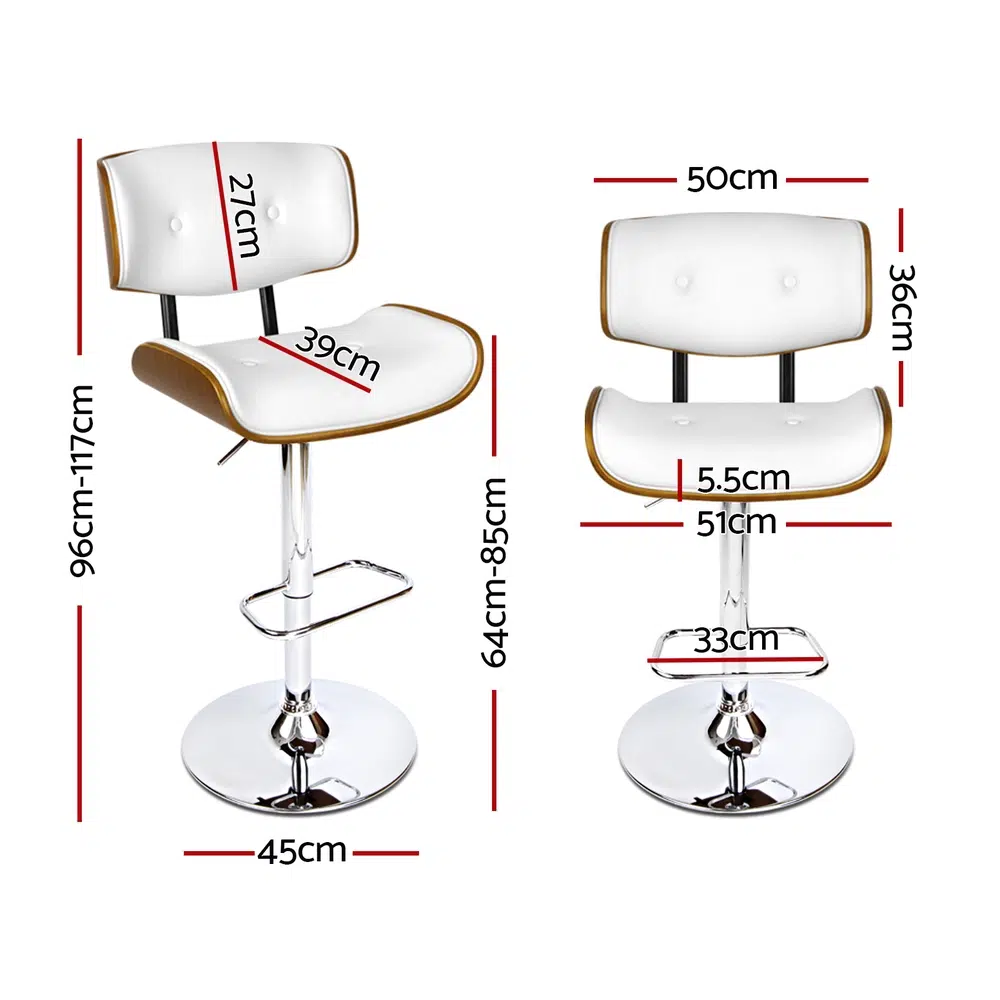 Ethan White Leather Bar Stool Set, Swivel, Wood Frame, 130kg Capacity