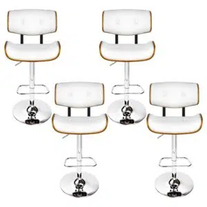 Ethan White Leather Bar Stool Set, Swivel, Adjustable, Wood Frame, 4 Pack