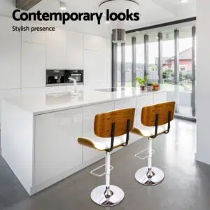 Ethan White Leather Bar Stool Set, Swivel, Gas Lift, Wood Frame