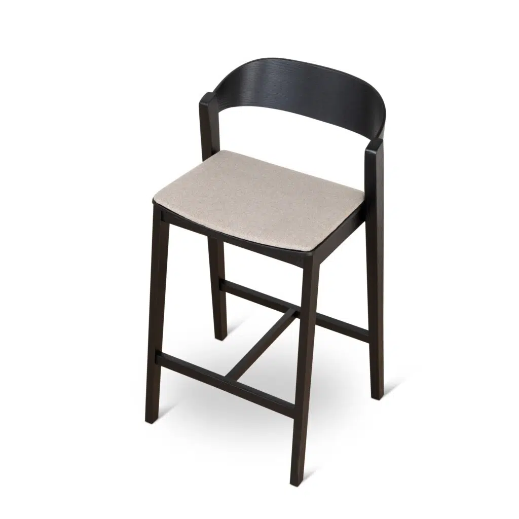 Modern black bar stool with grey seat