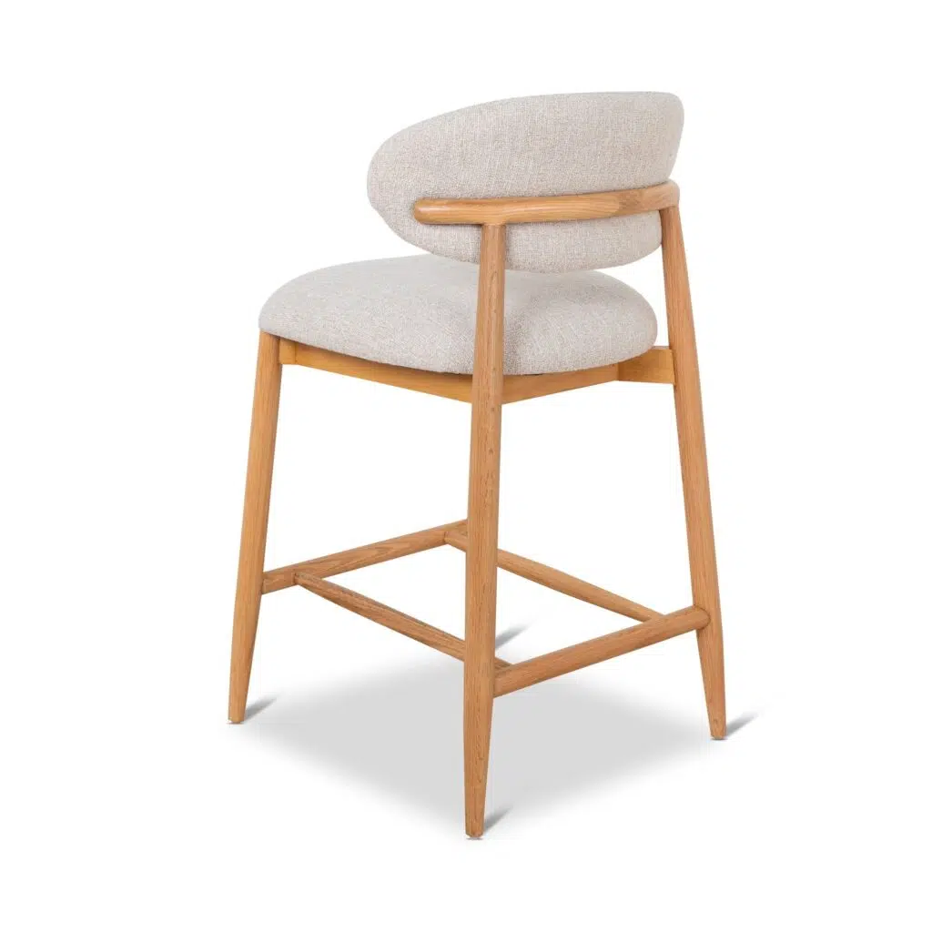 Beige Bar Stool with Natural Oak Frame, 65cm, Timeless Design, Comfortable Seat, Durable Oak Construction, Integrated Footrest