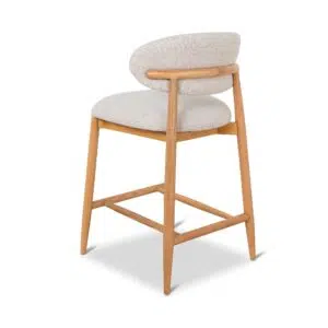 Beige Bar Stool with Natural Oak Frame, 65cm, Timeless Design, Comfortable Seat, Durable Oak Construction, Integrated Footrest