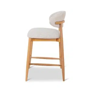 Beige Bar Stool with Natural Oak Frame, 65cm, Modern Design
