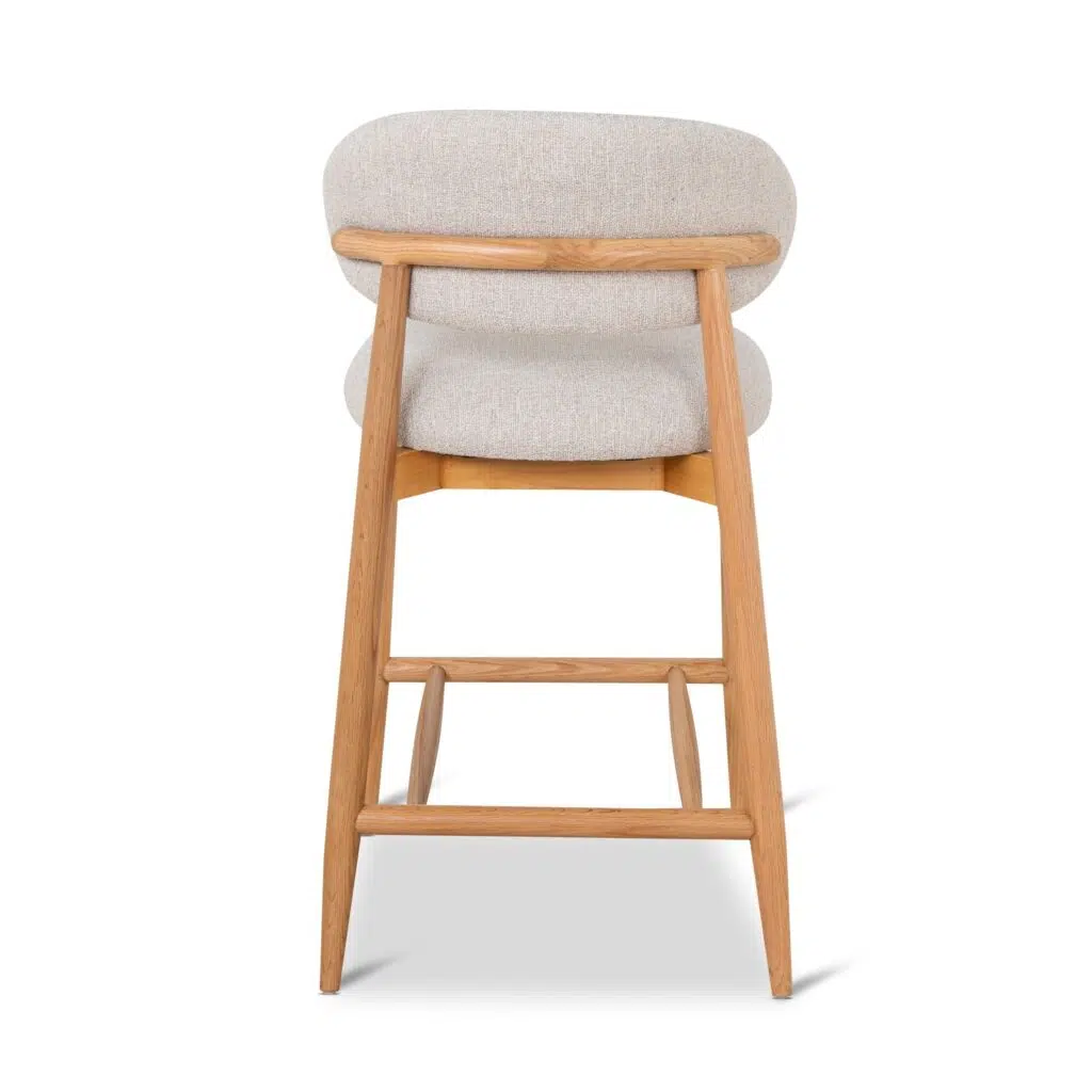 Beige Bar Stool 65cm, Natural Oak, Timeless Design, Comfortable Seat, Durable Oak Frame