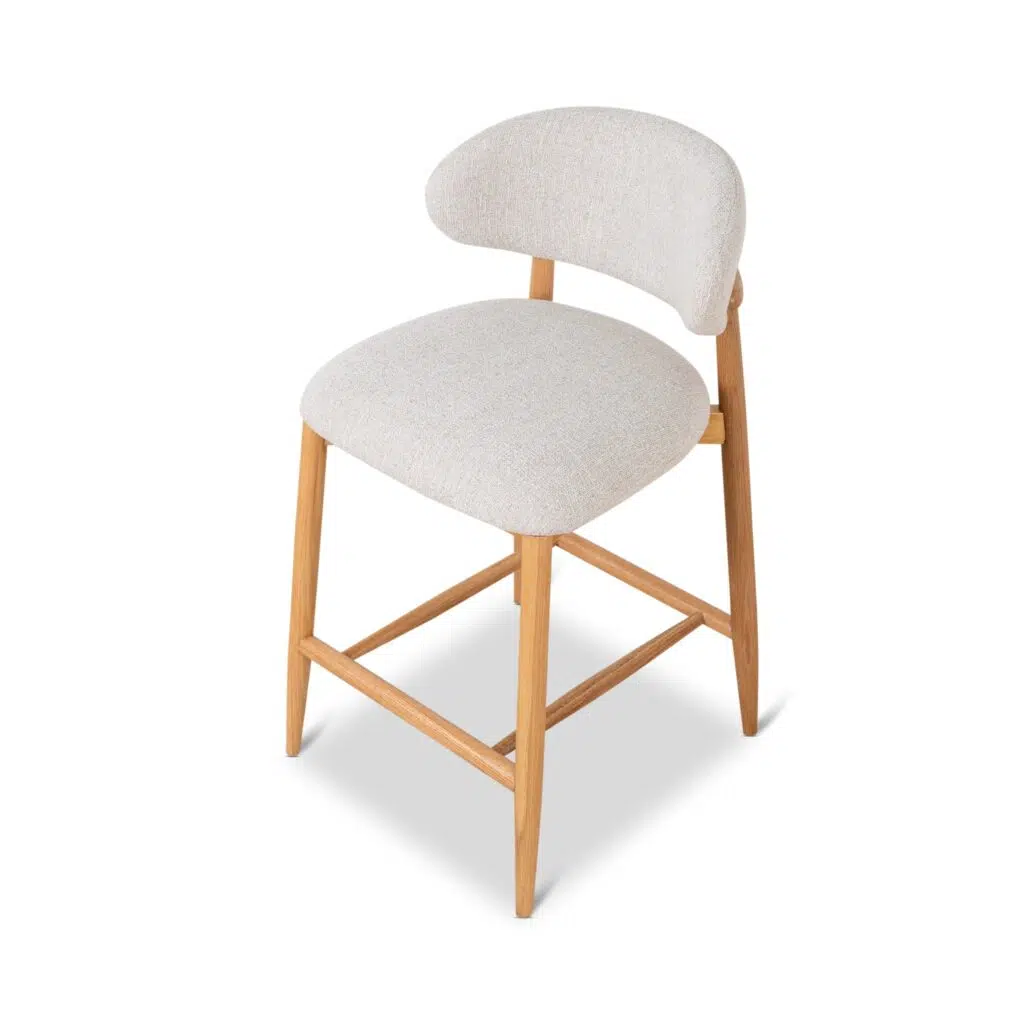 Beige Bar Stool with Natural Oak Frame, 65cm, Modern Design