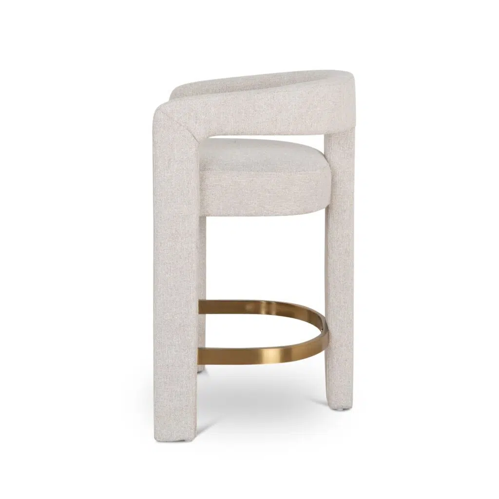 Vera Bar Stool Coastal Beige 65cm, sleek design, comfy seat, gold footrest
