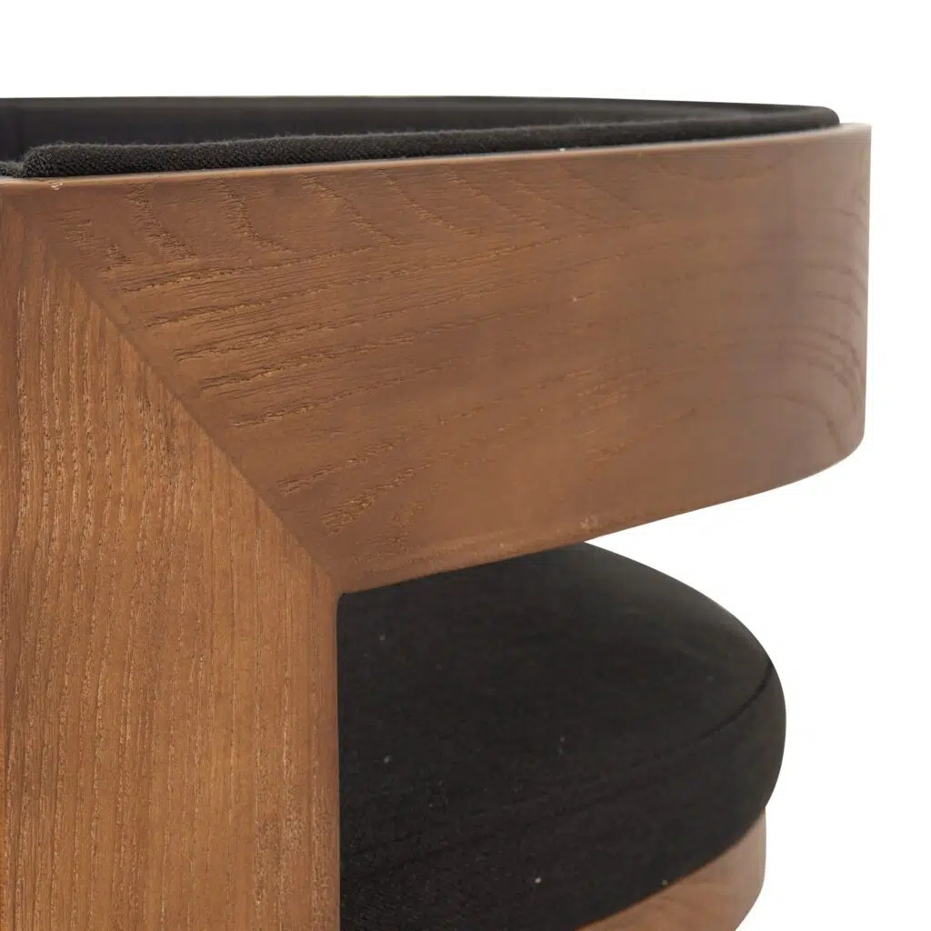 Isla Brown ELM Bar Stool, sleek black design, ergonomic, durable for modern spaces.
