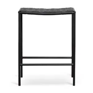 Mira black bar stool set sleek modern design woven detail leather seat steel frame