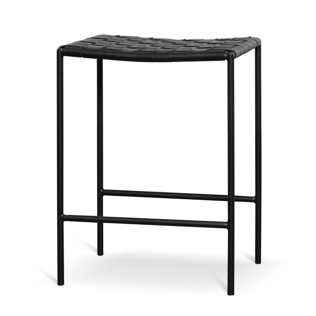 Mira Black Bar Stool Set Woven Detail Modern Design