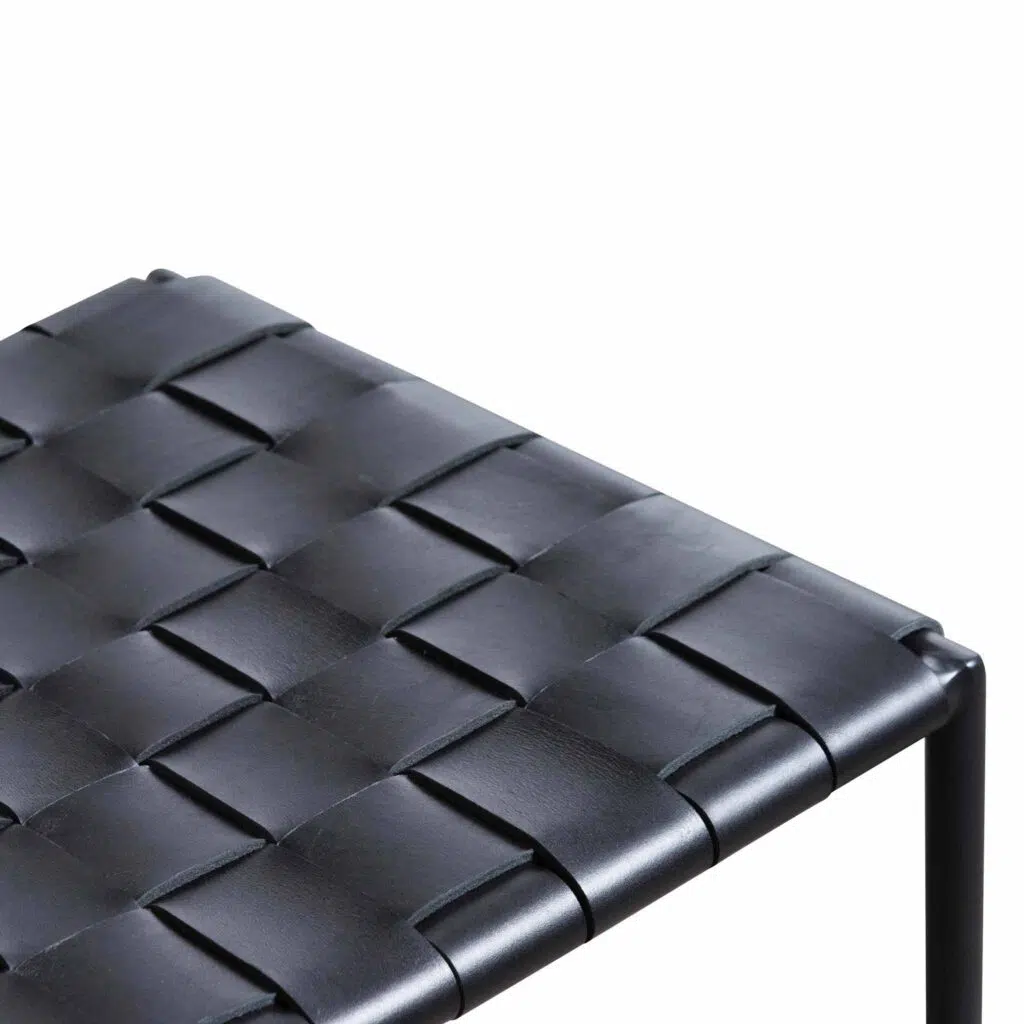 Mira Black Bar Stool Set Sleek Woven Design Solid Steel Frame Leather Seat