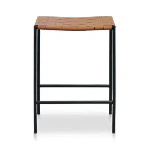 Black Frame Bar Stool Set Tan Leather Modern Design Stable Legs Non-Skid Protection Compact Size Durable Steel Constructed