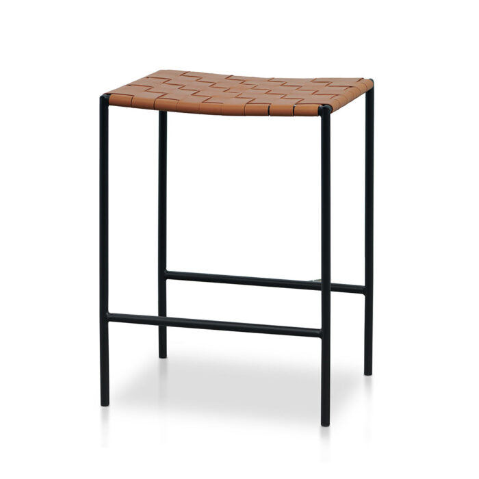 Black Frame Bar Stool Set Tan Leather Modern Design Stable Legs Non-Skid Protection