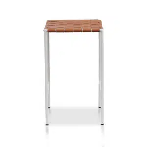 Lys white bar stools set, tan leather, sleek steel frame, modern minimalist design.