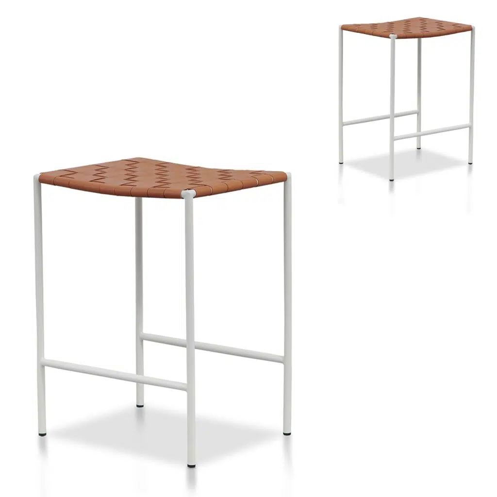 Lys White Bar Stools Tan Set 2 Modern Comfortable Seating