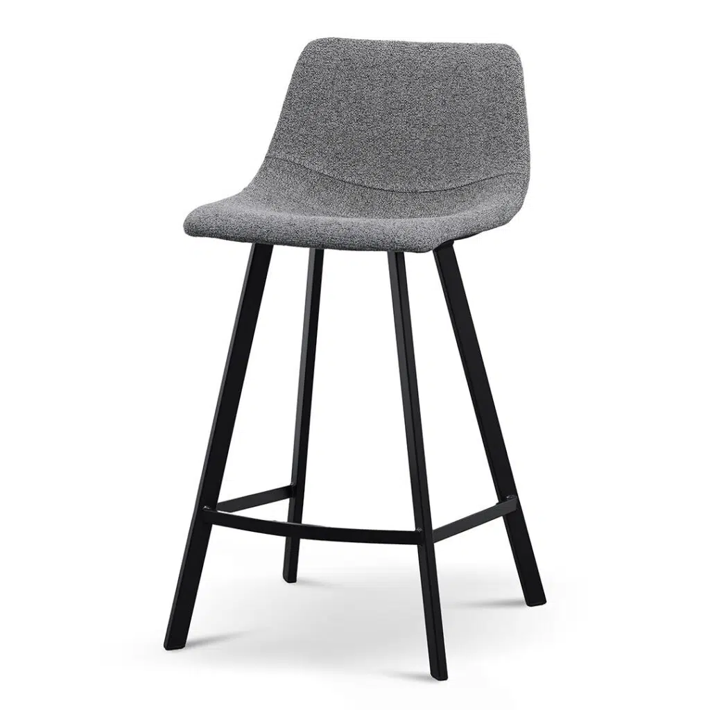Isla Bar Stool Set Modern 65cm Charcoal Fabric Durable Plywood Frame Black Legs