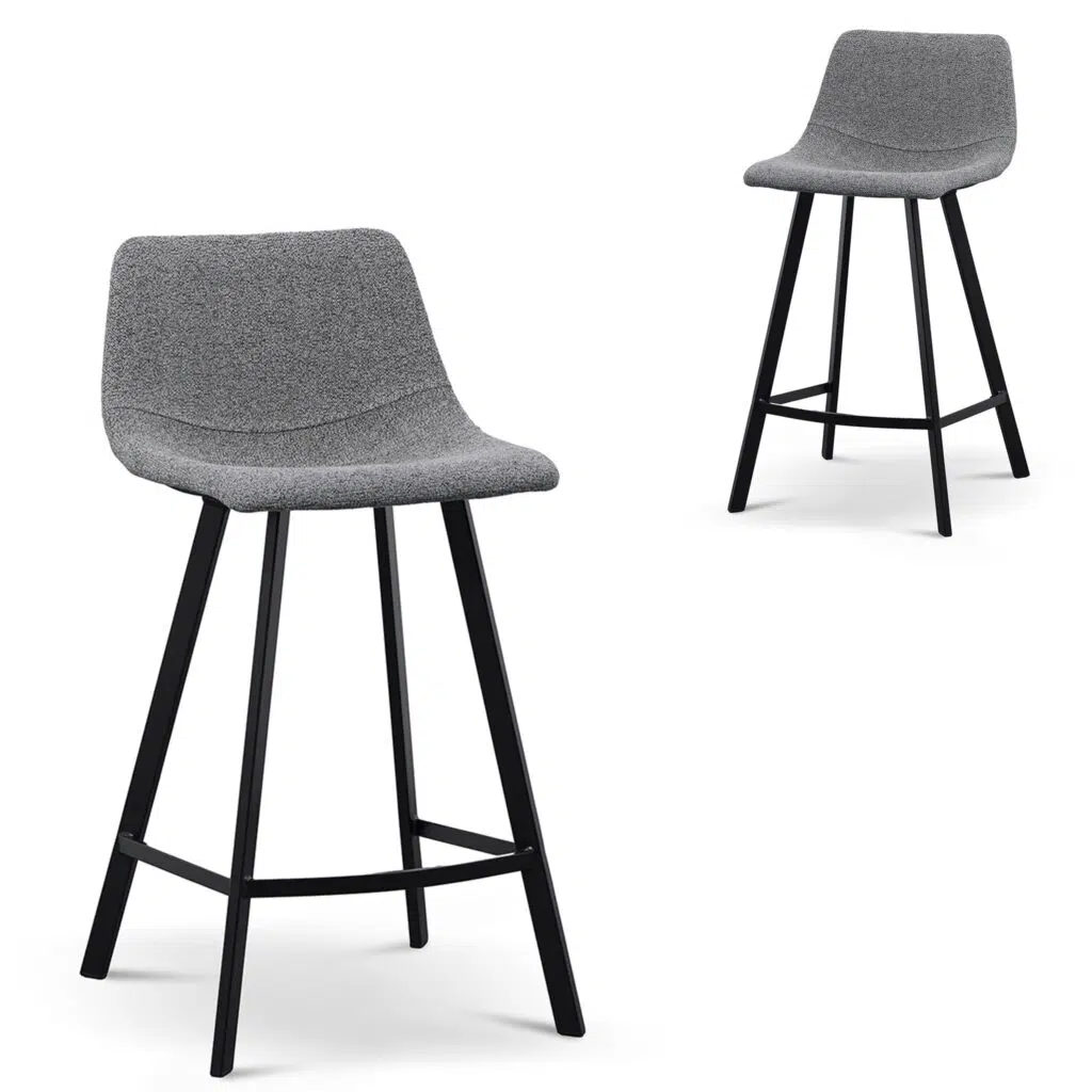 Isla Bar Stool Set Modern 65cm Charcoal Fabric Sturdy Legs