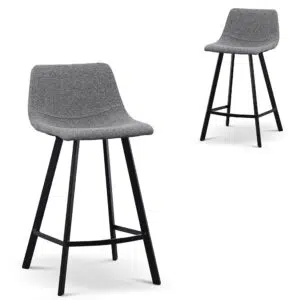Isla Bar Stool Set Modern 65cm Charcoal Fabric Sturdy Legs