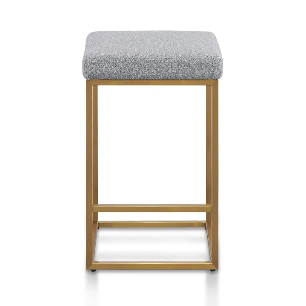 Eclipse Bar Stool, Grey Brushed Gold, Sleek Modern Design, Compact Size, Premium Polyester Upholstery