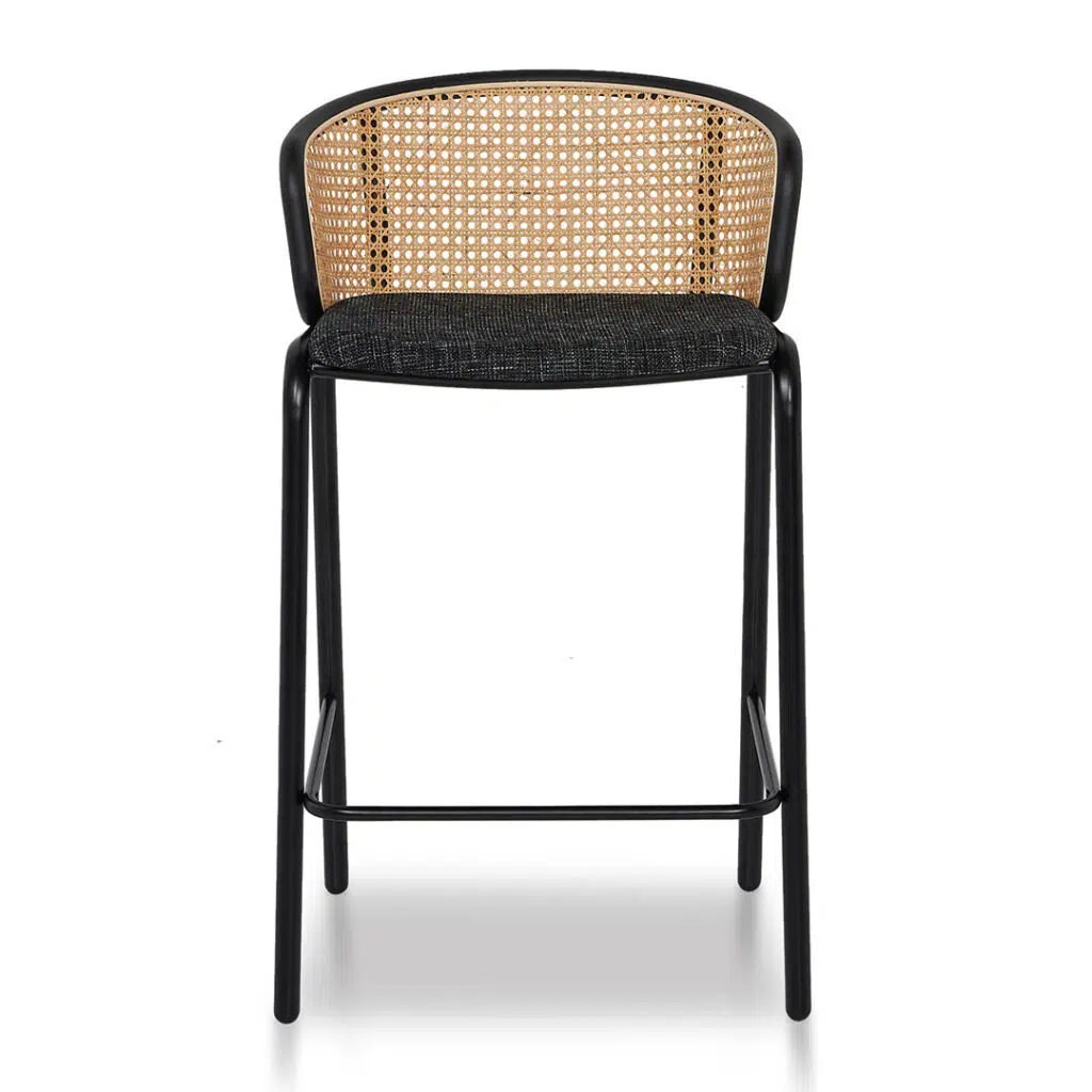 Luna stool set: grey fabric, black legs, woven design
