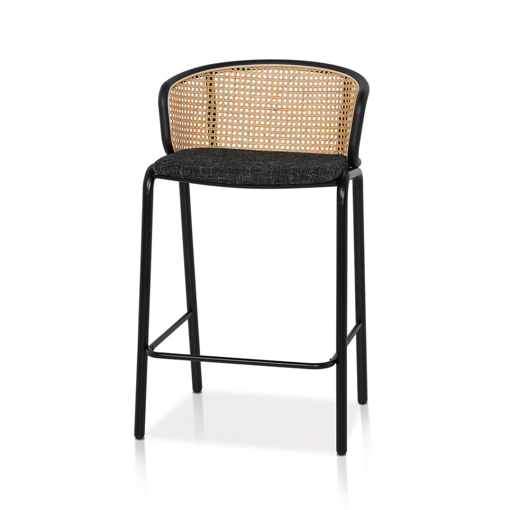 Luna stool set: grey fabric, black legs, woven design