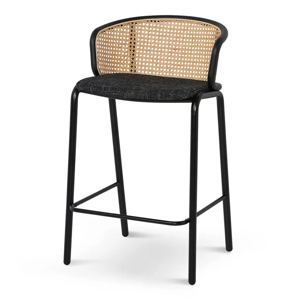 Luna stool set: grey fabric, black legs, woven design