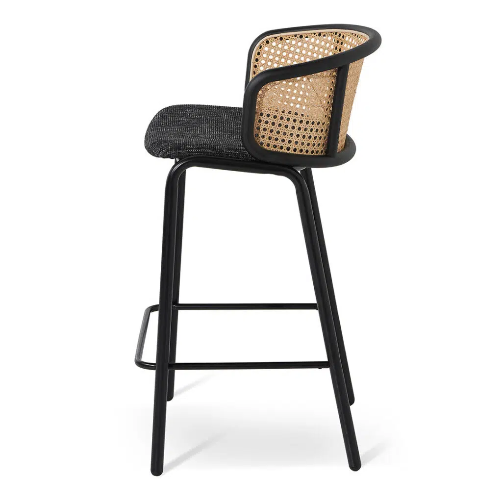 Luna stool set: grey fabric, black legs, woven design