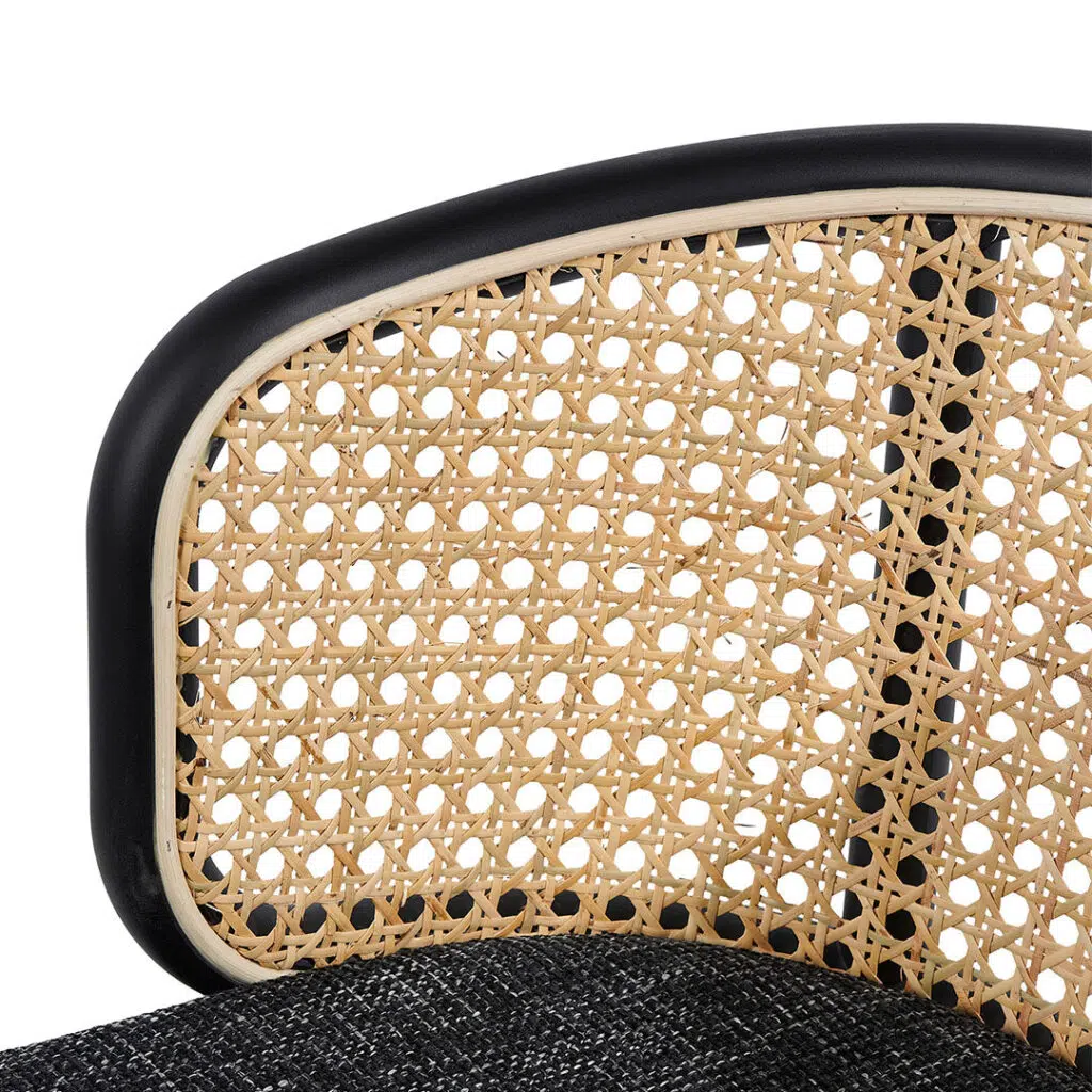 Luna stool set: grey fabric, black legs, woven design