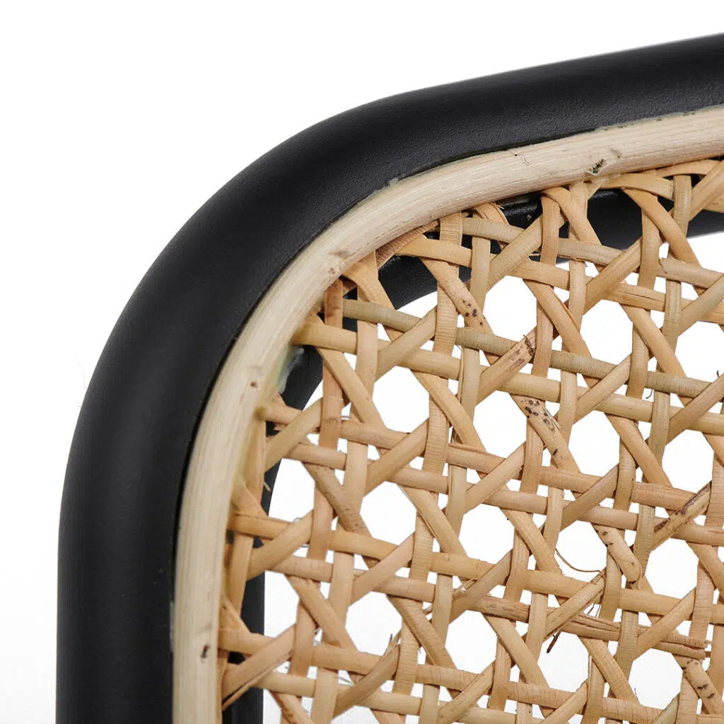 Luna stool set: grey fabric, black legs, woven design