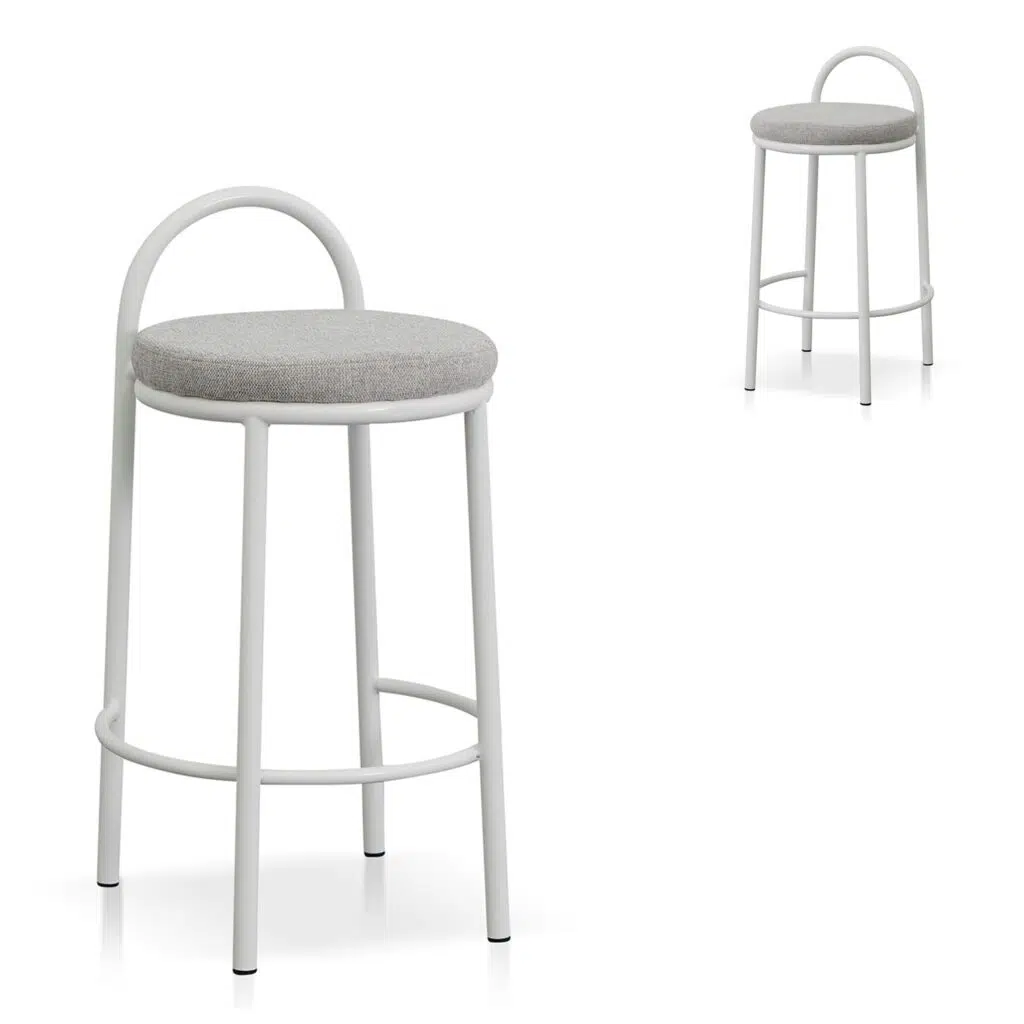 Coastal Grey Fabric Bar Stool Set Modern 63cm Steel Frame Space-Saving Design