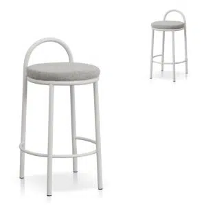 Coastal Grey Fabric Bar Stool Set Modern 63cm Steel Frame Space-Saving Design