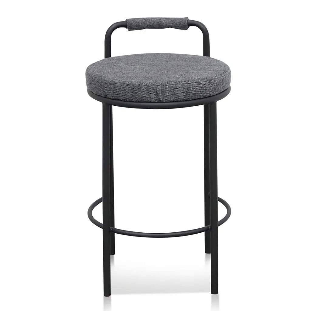 Charcoal Grey 65cm Bar Stool Set, modern design, durable steel frame, comfortable foam seat, easy assembly.
