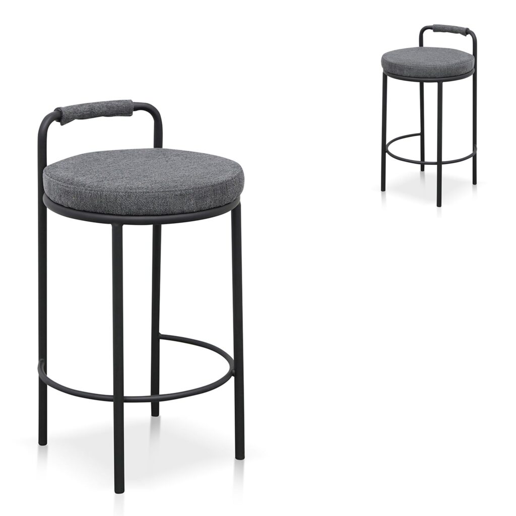 Charcoal Grey 65cm Bar Stool Set, stylish and comfy, ideal for homes and cafes.