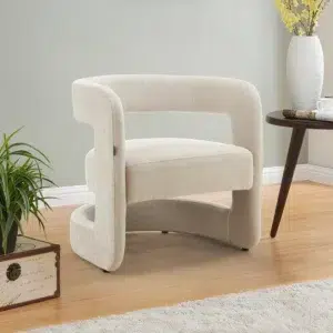 Beige Accent Chair with Thick Padding and Steel Legs