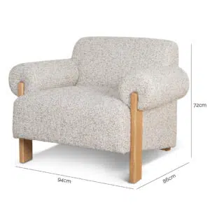 Bryn Sand Beige Armchair with Oak Frame and Curved Arms