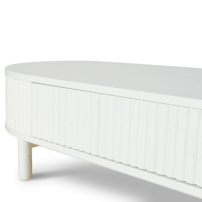 Minimalist white 1.2m coffee table with drawers and oak legs