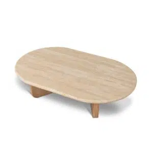Alden 1.2m Oval Travertine Coffee Table, Natural, Durable Oak Legs, Sleek Design