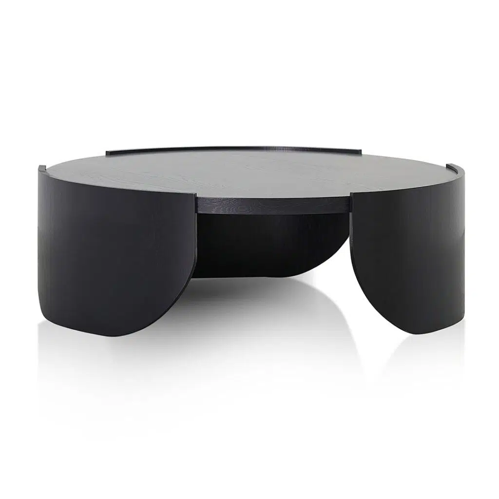 Orion 1.1m Round Black Coffee Table Modern Leg Design