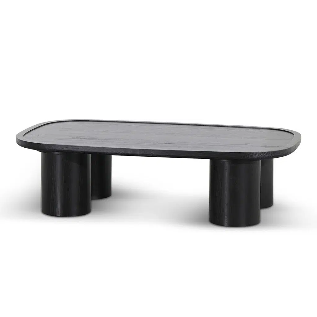 Full Black 1.4m Oak Coffee Table with Spherical Bases