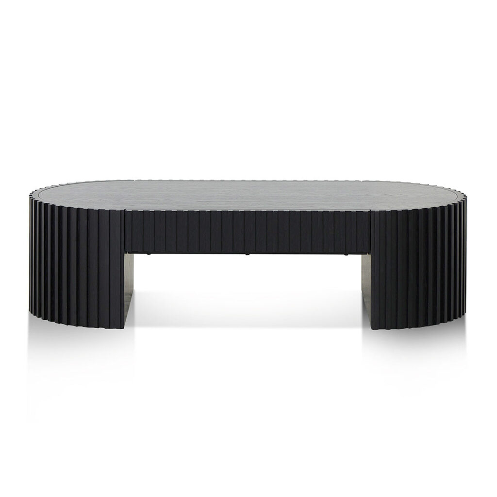 Luna 1.3m Oval Coffee Table, Black Oak Veneer, Modern Design