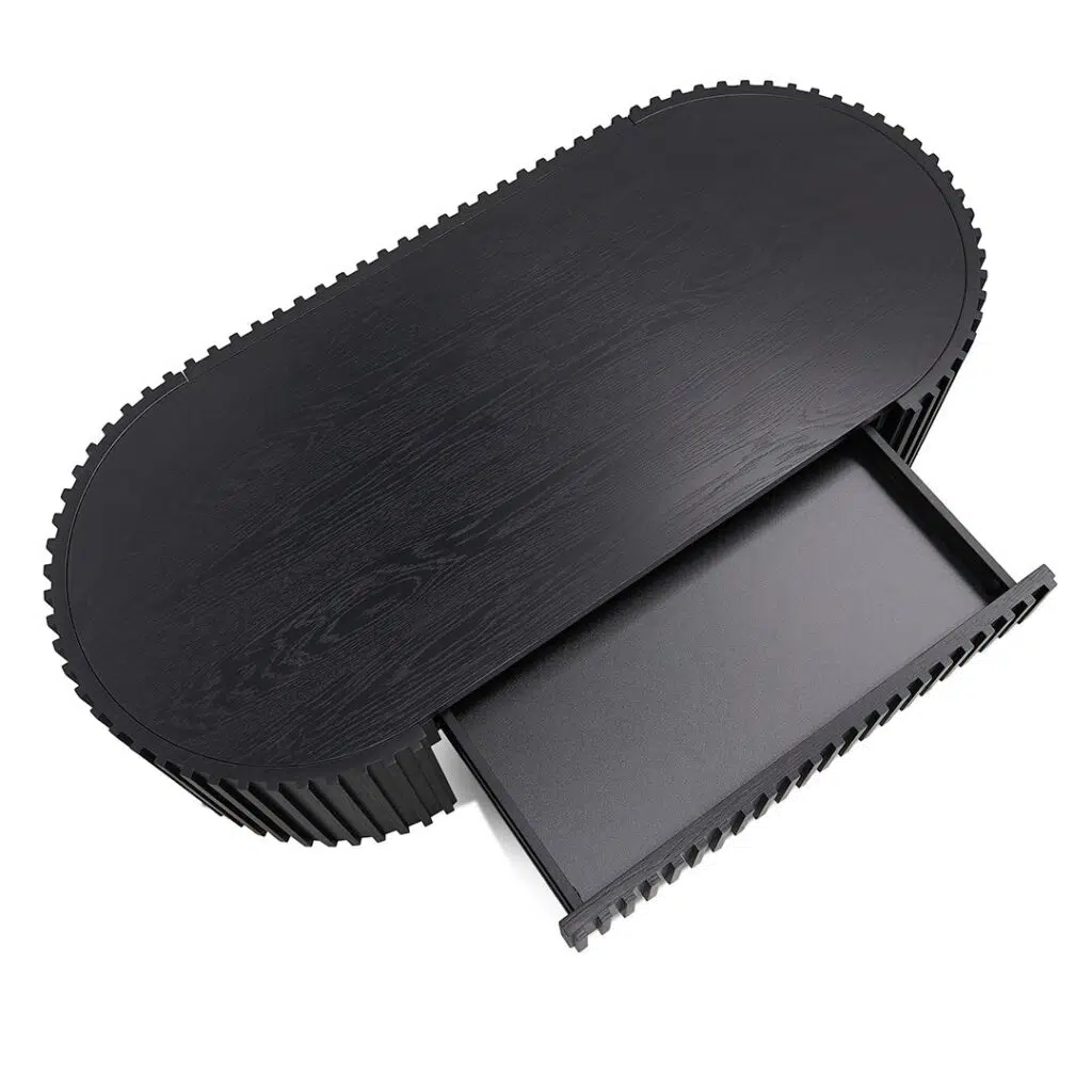 Luna 1.3m Oval Coffee Table, Black Oak Veneer, Modern Design