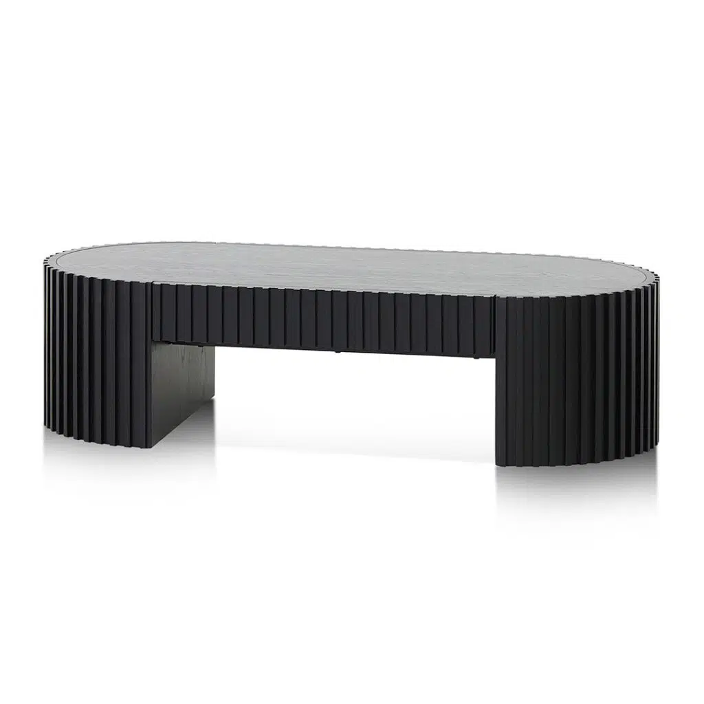 Luna 1.3m Oval Coffee Table, Black Oak Veneer, Modern Design